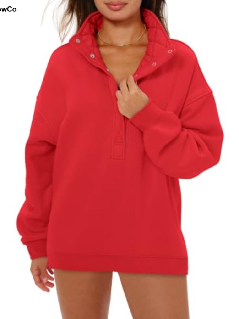 Womens Oversized Henley Neck Sweatshirt Pullover Top Cotton Blend